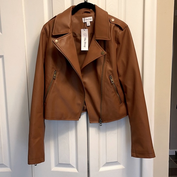The Drop Jackets & Blazers - The Drop Brown Motorcycle Biker Jacket - small
